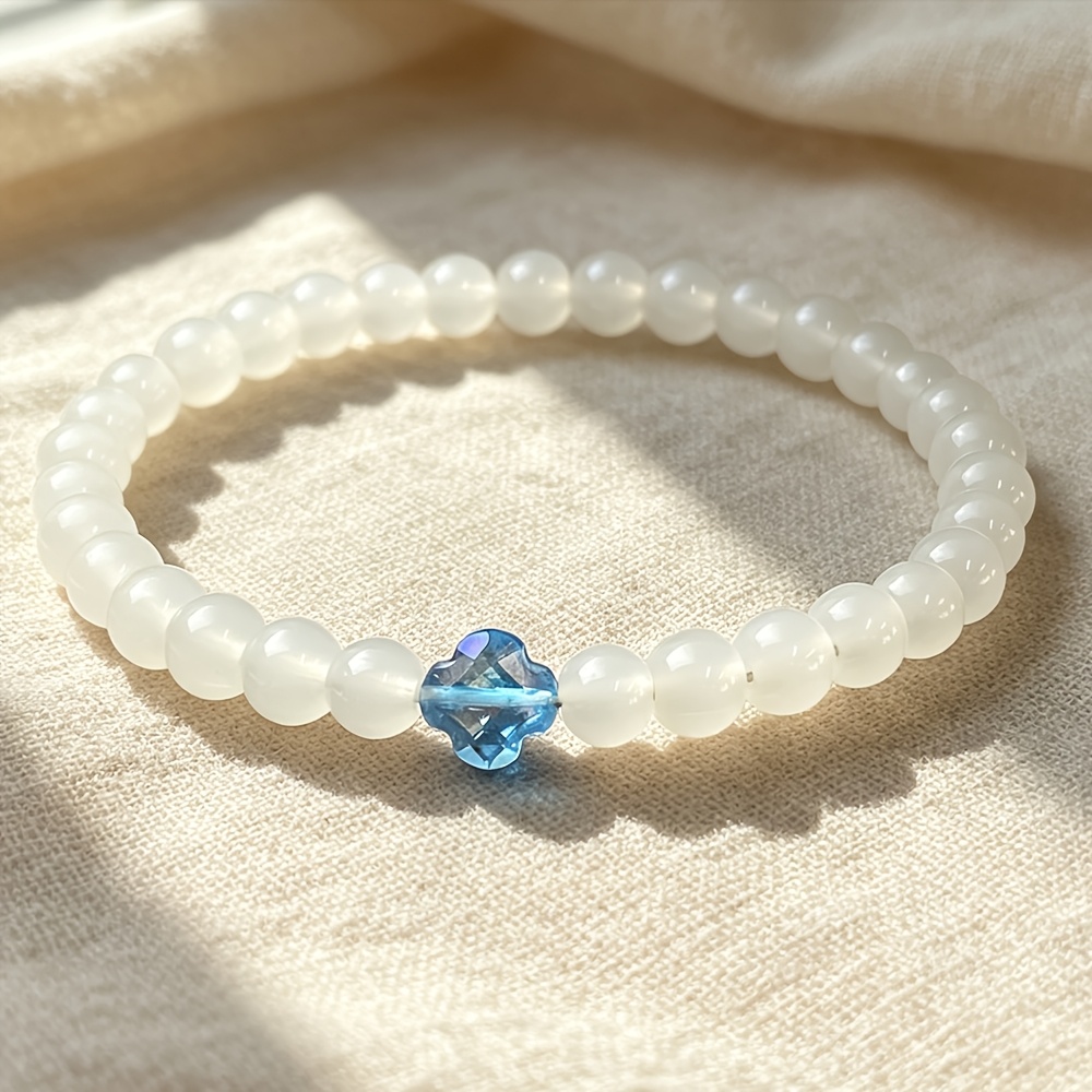 Opal Quartz Beads & Heart of The Ocean Stretch Bracelet, Bohemian